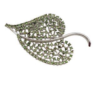 Dodds Silver Tone Green Rhinestone Statement Brooch Pin, Signed M846
